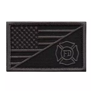 USA american flag fire department firefighter ACU subdued black hook patch - Bild 1 von 4