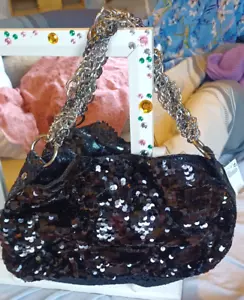 NEXT Black Sequin Chunky Chain Handle Bag - Picture 1 of 5