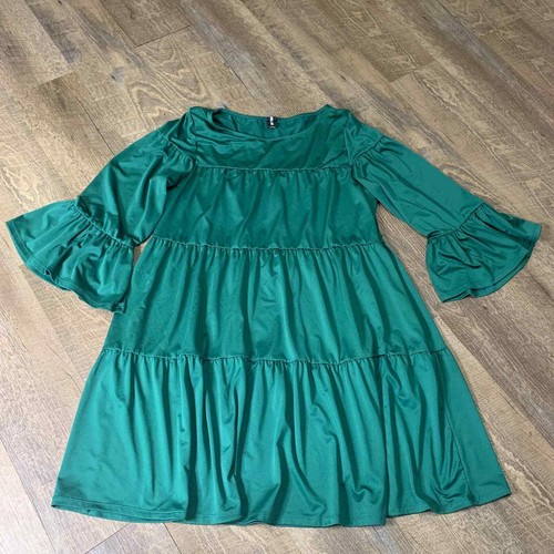 VETEMENTS Abito donna Agnes & Dora taglia small verde a strati con volant maniche a campana vacanza