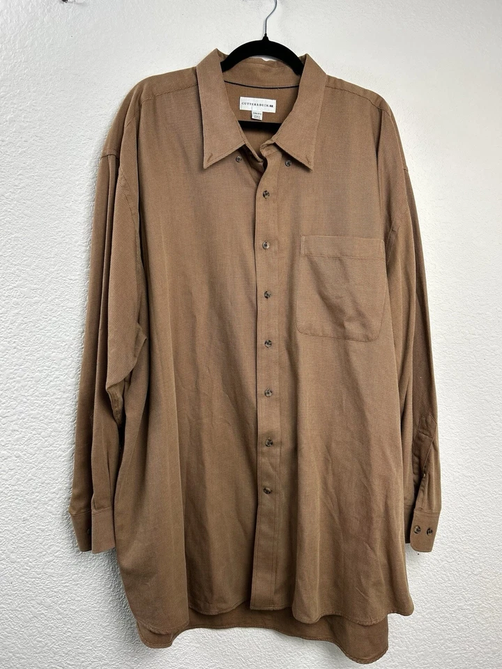 Camisa Cutter & Buck Para Hombre Grande 3XB Naranja Rayas Abotonadas Manga Larga LEER Foto 1 de 4