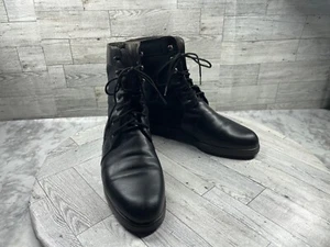 Stivali Salvatore Ferragamo donna 8 B scarpe da combattimento pelle nera stringati metà polpaccio - Foto 1 di 20