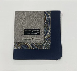 NWT Handkerchief Man Rudolph Valentino Blue Paisley Classic Cotton Square 17” - Picture 1 of 7