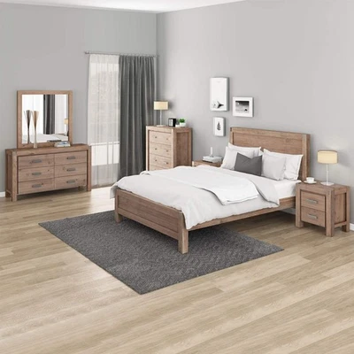 5 Pieces Bedroom Suite in Solid Wood Veneered Acacia Construction Timber Slat Qu - image 1 of 4