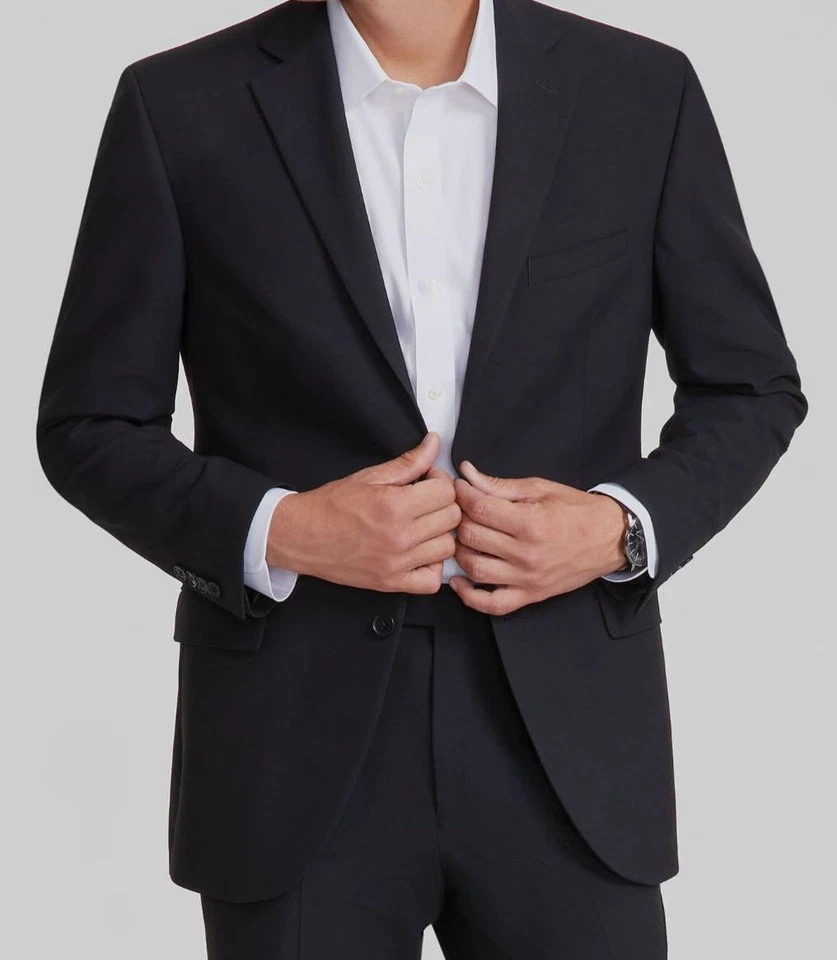 DKNY Men's Black Solid Nested Stretch Modern-Fit Suit Jacket Size 52R