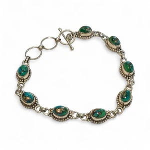 Sterling Silber Armband Pfau Dahlie Türkis verstellbar Neu - Bild 1 von 3