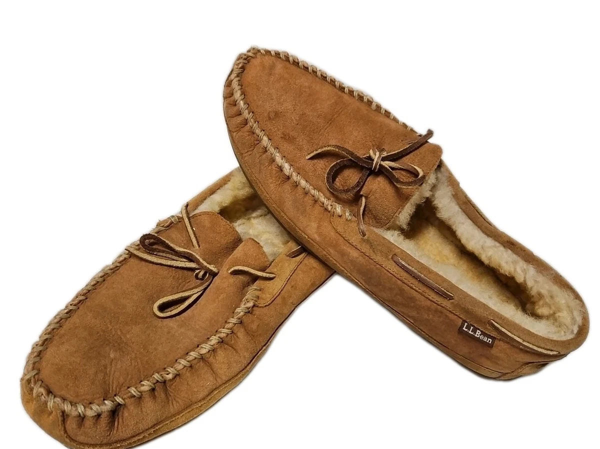 LL Bean Mens Brown Suede Wicked Good Shearling Lined 