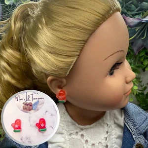 Rote Weihnachten Fäustling Silikon/Kunststoff Post Puppe Ohrringe • 18" Puppe Schmuck - Bild 1 von 9