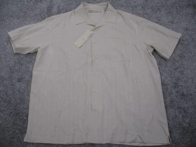 Perry Ellis Shirt Mens Extra Large Cream 100% Silk Short Sleeve Camp Button Up - Image 1 of 4