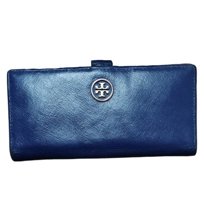 Cartera sobre delgada de cuero Saffiano Tory Burch azul con interior en contraste *Leer  Foto 1 de 4