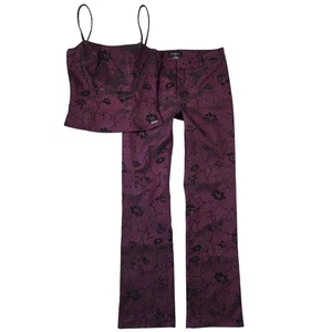 Vintage 90er Guess Damen Burgunderrot Blumen Glitzer Cami Hose Set 28 Y2k Bratz 2000er - Bild 1 von 12
