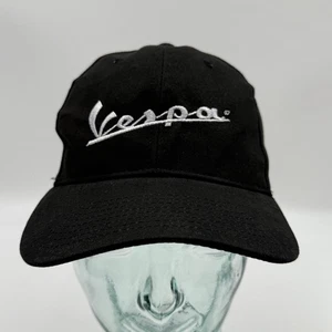 Vespa Black Strapback Hat Cap One Size Fits Most Adjustable White Embroidered - Picture 1 of 10