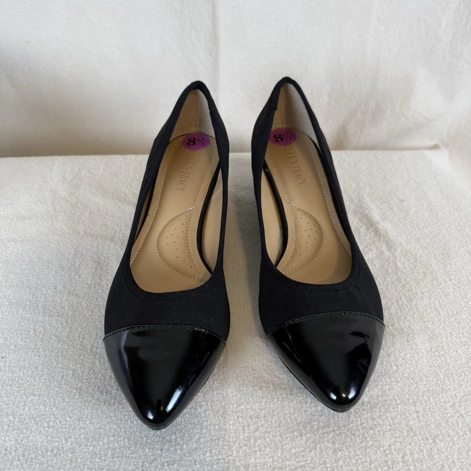 全新! Ellen Tracy 女式 8.5M 码黑色 Et-Busy 坡跟尖头浅口鞋  — 第 1/4 张图片