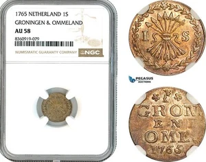 AK851, Netherlands, Groningen & Ommelanden, 1 Stuiver 1765, Silver, NGC AU58 - Picture 1 of 1