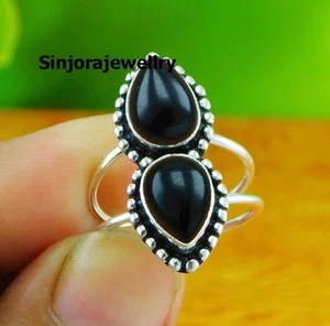 Anillo hecho a mano de plata esterlina 925 con piedras preciosas de ónix... - Imagen 1 de 4