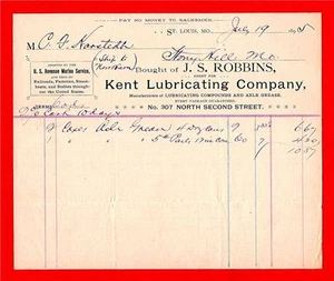 1895 Kent Lub & Axle Grease Billhead Invoice St Louis Mo - Picture 1 of 1