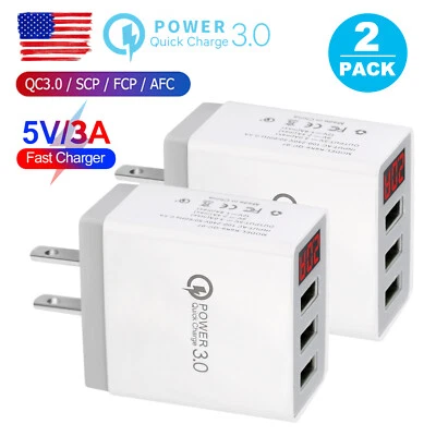 Paquete de 2 puertos de carga rápida QC 3.0 USB Hub cargador de pared adaptador de corriente enchufe de EE. UU. Foto 1 de 4