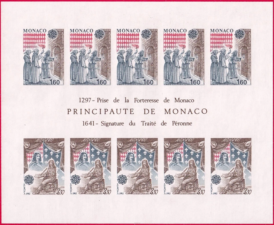 MONACO EUROPA 1982 BLOC FEUILLET N°22 a NON DENTELE NEUF ** TRAITE DE PERONNE - Image 1 of 2