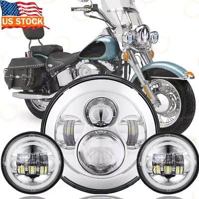Combo de faros LED + luz de paso antiniebla de 7" para Harley Davidson Heritage Softail Foto 1 de 4