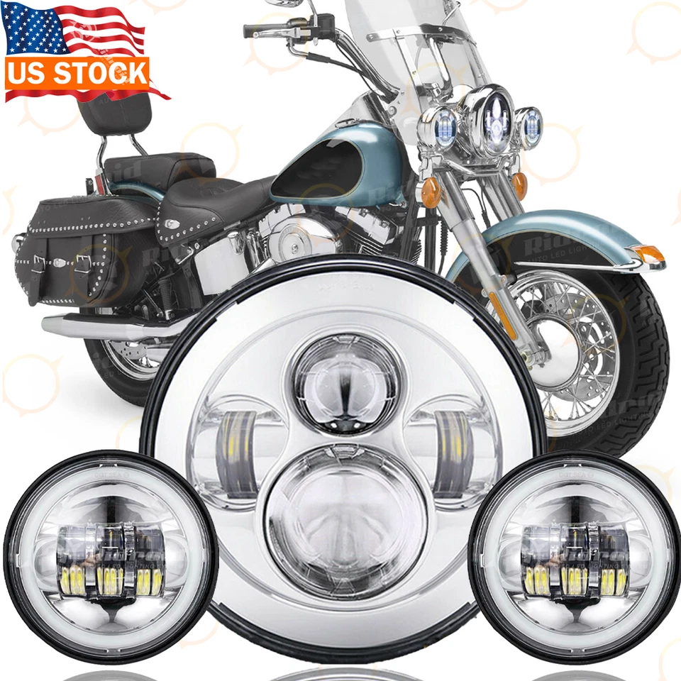 7" LED Headlight+ Fog Passing Light Combo For Harley Davidson Heritage Softail - Image 1 of 4