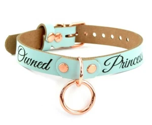 Leather Collar Aqua Adore Blue Stunning handcrafted ddlg Aurum Col40AqRng - Picture 1 of 4