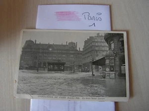 carte postale vers 1900 inondations de paris 1910 gare st lazare - Photo 1/2