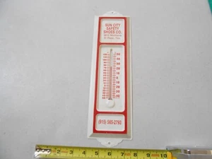 RARE VINTAGE GLASS THERMOMETER SUN SAFETY SHOES METAL NOT PORCELAIN 60'S-50'S - Picture 1 of 5