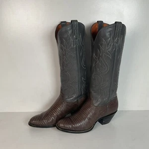 Vintage J Chisholm Grey Tall Cowgirl Boots 8 M Lizard Vamp USA Made - Picture 1 of 20