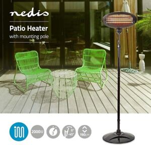 Nedis Electric Patio Heater & Mounting Pole. Freestanding 2000w Black HTPA120EBK