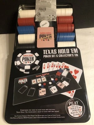 NEW EXCALIBUR 2041 WSOP-B TEXAS HOLD ‘EM POKER SET IN BLACK COLLECTOR’S TIN - Image 1 of 4