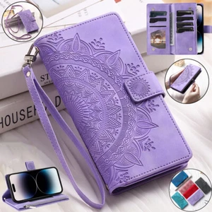 Leather Zip Wallet Case Flip Cover For iPhone 16 15 14 13 12 11 Pro Max 8 Plus - Picture 1 of 94