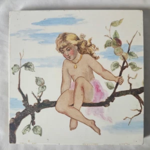 GORGEOUS FIGURATIVE DESIGN ANTIQUE 6 INCH TILE IN THE STYLE OF WILLIAM COLEMAN - Picture 1 of 4