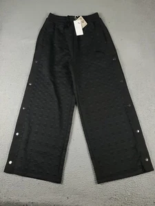 Puma Pants Womens Medium Black Luxe Sport T7 Wide Leg Baggy Retro Snap Button - Picture 1 of 8