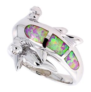 Fine Women Sterling Silver Rhodium Plated Opal Inlay Hammerhead Shark Ring 19mm - Picture 1 of 1