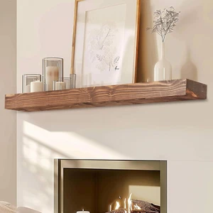 60" Fireplace Mantel, 3'' Thick Handmade Rustic Solid Wood - Wall Long Floating  - Picture 1 of 12