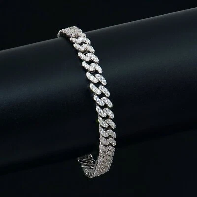 Full Round Cut Moissanite Bracelet Men Cuban Chain 925 Sterling Silver Hip Hop - Image 1 of 4