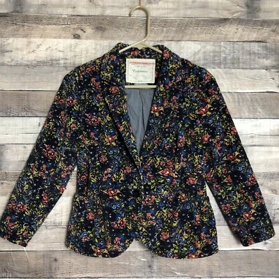 CARTONNIER для ANTHROPOLOGIE цветочный вельветовый блейзер пеплум сзади синий размер 2 - Изображение 1 из 4