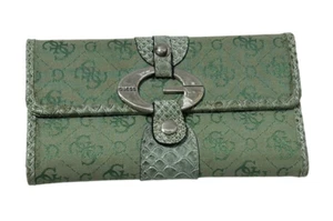 Guess AOP Wallet Faux Snakeskin Slim Trifold Multicolor Green Earthtones - Picture 1 of 12