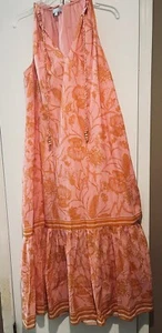 Maxi Vestido Boho Antonio Melani Rosa y Naranja Volantes Borla Talla M Mediano Algodón - Imagen 1 de 11