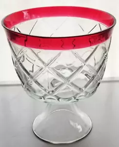 Indiana Glass Clear Lattice Geometric Ruby Flash Band Footed Trifle Bowl - Picture 1 of 11