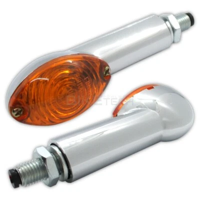 Halogen Mini Blinker Cat-Eye lang 40 mm Chrom gelbes Glas E-geprüft Motorrad - Bild 1 von 3