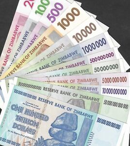 100 50 20 10 5 500 200 Trillion Billion Million Thousand Zimbabwe UNC banknote 
