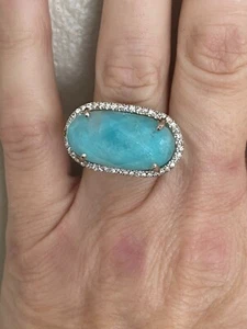 Artistic Genuine Amazonite, White Topaz & Rock Crystal 925 Silver Ring Size 6.5 - Picture 1 of 11