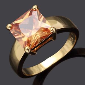 Size 9 Mens Fashion Jewelry Champagne Topaz 18K Gold Filled Wedding Ring Gift