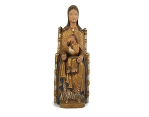 Statua Vintage Di Nostra Signora Sedes Sapientiae con Bambino Lovanio Belgio Res - Foto 1 di 10
