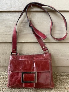 VNTG Jones New York Red Genuine Leather Distressed Zip Crossbody/Messenger Bag - Picture 1 of 12