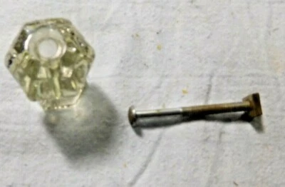 Antique ~ Salvage ~ One Glass Knob for Drawers ~ 6 Sided ~  1" wide        #1914 - Image 1 of 4