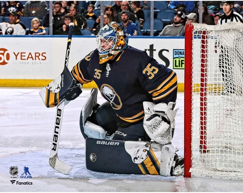 Linus Ullmark Buffalo Sabres Unsigned Blue Jersey in Net 11" x 14" Photo Cover