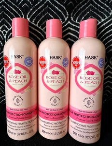 3pk HASK ROSE OIL & PEACH COLOR PROTECTION CONDITIONER PRESERVE COLOR SHINE 12oz - Picture 1 of 9