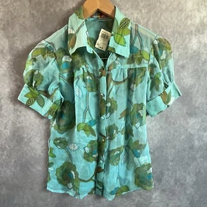 Petro Zillia Button Short Sleeve Shirt Womens XS Teal Green Vintage Y2K NWT $294 - Picture 1 of 7