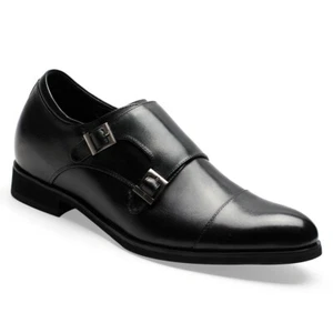 CMR 2.7 INCHES ELEVATOR SHOES HEIGHT INCREASING TALL MEN LEATHER SHOES MONK SHOE - Picture 1 of 28